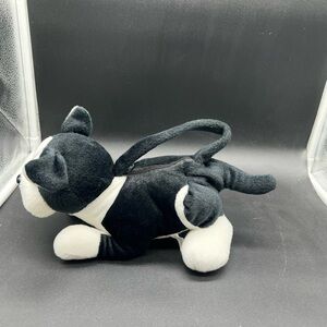 Black and White Plush Cat-Shaped Women's Bag